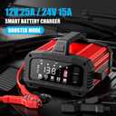 25Amp Car Battery Charger, Maintainer, 12V/24V LiFePO4 Lead Acid (AGM/Gel/SLA) Smart Trickle Charger, Engine Start Booster Mode, Battery Desulfator Repair Charger for Automotive Truck Motorcycle Boat
