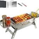 Portable Tabletop Charcoal Grill, Foldable Stainless Steel Mini BBQ Grill with Carry Bag, Lightweight Small Camping Picnic Travel Tailgating Patio Grill