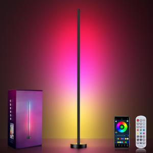 OIYN Smart RGBICW LED Corner Floor Lamp - 16 Million DIY Colors, 68+ Scenes, Music Sync, App & Remote Control, Color-Changing Ambient Lighting for Living Rooms, Bedrooms, and Gaming Rooms (1 Pack Black)