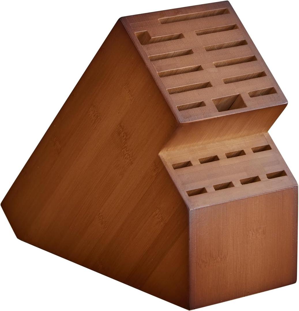 Knife Block Countertop Butcher's Knife Rack and Organizer 20 Slot Knife Holder Large Bamboo Knives Rack (Knife Not Included), Universal Knife Rack Strap (Brown)