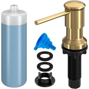 Dish Soap Dispenser, Kitchen Sink Soap Dispenser Pump with 17 OZ Bottle, Refill from The Top, Wide Pump Head Base (Golden)