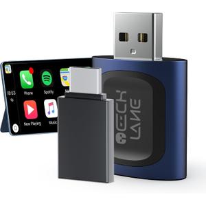 TECHLANE Wireless CarPlay Adapter, 2-in-1 Wired to Wireless CarPlay & Android Auto Adapter, Plug & Play, 5G WiFi/BT 5.0, Support iPhone iOS 10+ & Android 11+, Voice Control & Fast Connection