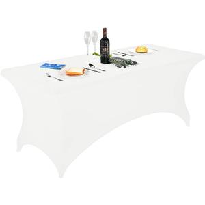 FORLIFE Spandex Table CoversFitted Tablecloth for Rectangular Tables, Stretch Patio Table Covers, Universal Spandex Table Cover for Wedding, Banquet, Party (6ft, White)
