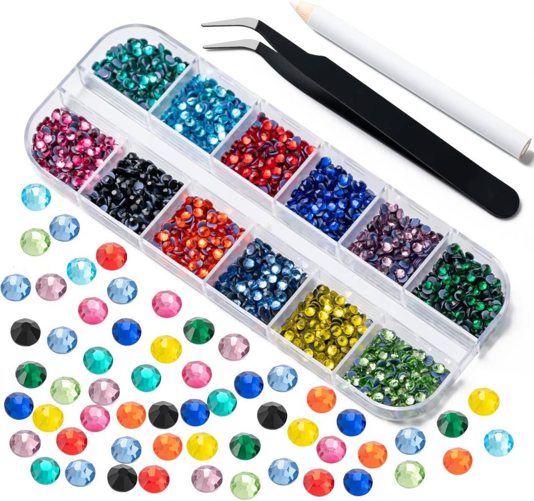 2520Pcs Rhinestones, 12 Size Multi Colorful Bedazzling kit for Crafting Nail Art Crafts Decorations Clothes Shoes, with Tweezers and Wax Pencils Tool