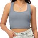 Sports Crop Tank Tops for Women Cropped Workout Tops Racerback Running Yoga Tanks Cotton Sleeveless Gym Shirts (Small, Xmist Blue)