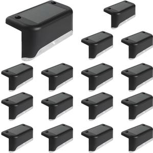 Outdoor Waterproof 16 Pcs Solar Fence Lights, Led Deck Lights, 3.11.81, Pp/Pc Material, Amorphous Silicon Solar Panels, for Railings and Stairs, Black, Colorful Light