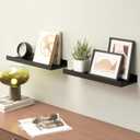 Boswillon Floating Shelves Wall Mounted Set of 2, Modern Black Wall Shelves for Storage with Lip, Display Picture Ledge Shelf for Wall Decor Bedroom Living Room Bathroom Kitchen, 15.7 in