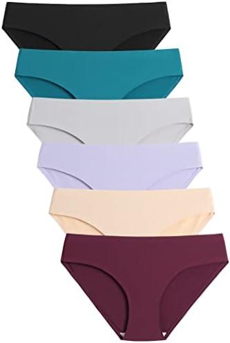 Caterlove Women's Seamless Underwear No Show Stretch Bikini Panties Silky Invisible Hipster 6 Pack L