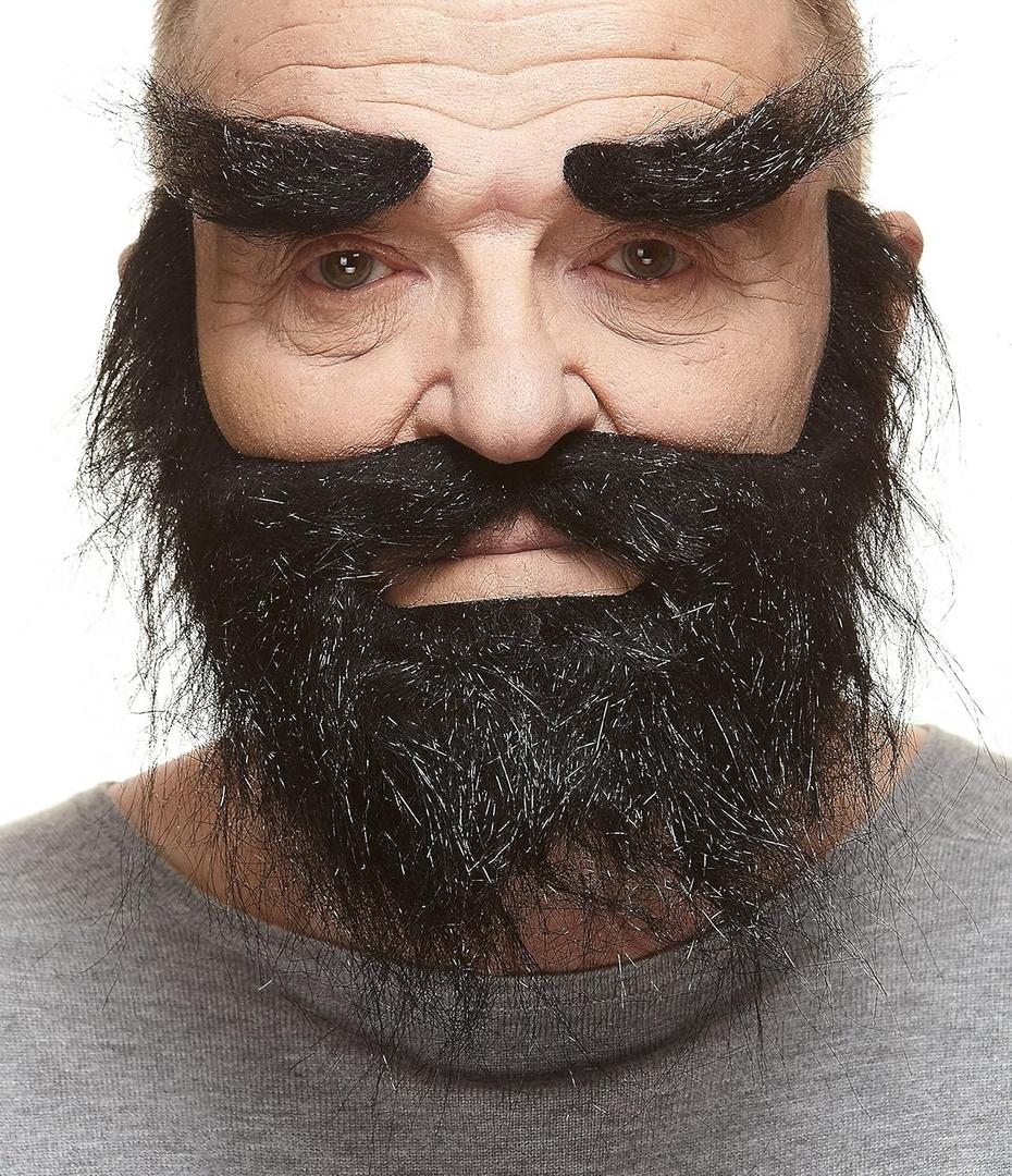 Mustaches Self Adhesive, Novelty, Realistic, Traper Fake Beard Fake Mustache and Fake Eyebrows, Black Color