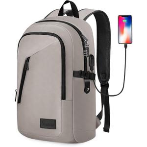 Mancro Travel Backpack for Men Women, Small Laptop Backpack with USB Charging Port, Anti Theft Computer Bag Fits 15.6 inch Notebook, Casual Daypack for Weekender Work Travel, Fog