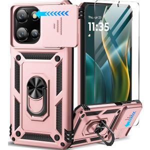 Taisairu for Motorola Moto G 2025/G 2026/G Play 2026 Case with Screen Protector & Slide Camera Lens Cover, Built-in Ring Stand Case for Moto G 2026/G 2025/G Play 2026 (Rose Gold)