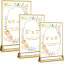 EHWINE 4 Pack Acrylic Sign Holder 8.5 x 11, Double Sided Gold Picture Frame Stand up Table Top Sign Holders, Clear Display Stand Menu Flyer Holder for Wedding Party (Provide Non-slip Mats)