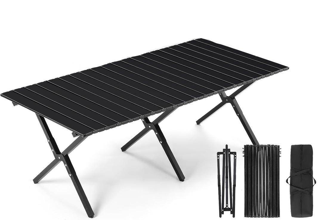 Foldable Low Picnic Table 4 ft Portable Lightweight Camping Table Fold Up Collapsible Roll up Metal Camp with Carry Bag for Party Patio Garden Outside Outdoor Beach(Black)