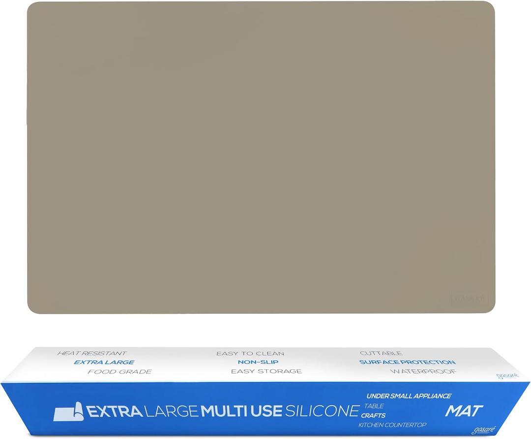 GASARÉ, Extra Large, Thick, Silicone Mat for Kitchen Counter, Heat Resistant Mat, Countertop Protector, Non-Slip, Easy to Clean, Cuttable (Taupe, 30 x 20 Inches), 25"L x 17"W