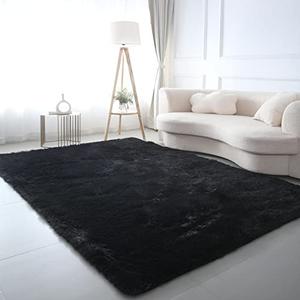 CAIYUECS Shag Area Rug,Indoor Ultra Soft Plush Rugs for Bedroom Living Room, Non-Skid Modern Nursery Faux Fur Rugs for Kids Room Home Decor (6x9 Feet, Black)