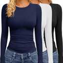 GAYHAY 3 Pack Long Sleeve Shirts for Women Basic Tops Crew Neck Fitted Tight Workout Tees Y2K Clothes Going Out Fashion 2025 Black White Navy, XS
