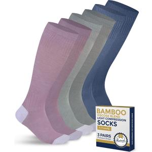 Pembrook Bamboo Viscose Light Compression Socks - 3 Pairs | 8-15 mmhg Compression Socks | Knee High Comfort Support Socks, M