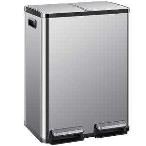 Basurero de cocina con tapa, 2 botes de basura de 8 galones, con pedal de cierre suave y cubo interior extrable, cubo de basura grande de acero inoxidable de 60 litros para bao, dormitorio