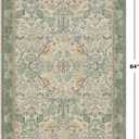 Hazo Haus Washable Sage Green Area Rugs 5x7 for Living Room, Bedroom Bedside, Dining Room, Office, Muted Cream Green Non Slip Stain Resistant Low Pile Botanical Floral Bird French Country Decor