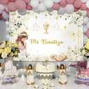 MEHOFOND 7x5ft Floral Mi Bautizo Baptism Backdrop for Girl God Bless Christening Banner First Holy Communion Party Photography Background Banner Sign Photo Booth Props