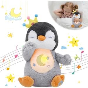 MIAODAM Breathing Stuffed Animal Penguin Plush with Realistic Breathing Action and Lighted Music Perfect for Babies and Kids