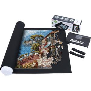 Becko US Puzzle Mat Roll Up with Drawstring Storage Bag, Felt Rollup Mat for Easy Transport & Storage, Portable Puzzle Board Puzzles Saver Keeper for Jigsaw Puzzles Up to 1500 Pieces 46x26 In
