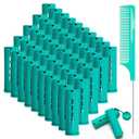 50 Pcs 1 Inch Perm Rod Set for Nature Hair, Cold Wave Rods for Short Hair, Plastic Hair Curling Rollers Heatless Perming Rods Hair Curlers with Pintail Comb, Green