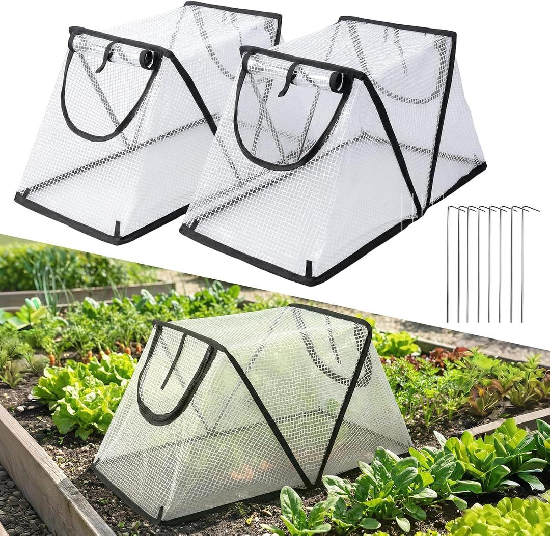 33"14.5"14.17" Foldable Garden Row Accelerator Plants Cover 2PCS with Zipper Door Waterproof Small Greenhouse Plant Cage Guard Protector for Vegetable Flower from Animals with 8PCS Ground Stakes