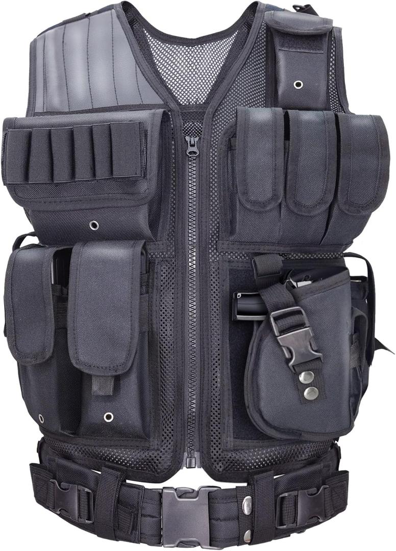 SAMSIER Airsoft Vest Adult Adjustable S-XXXXL, Tactical Vest for Men Lightweight Breathable 600D Nylon, Youth Combat vest for Paintball Training Black