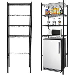 4-Tier Adjustable Mini Fridge Organizer Rack, Heavy-Duty Metal Storage Shelf for Over Mini Fridge, Microwave Stand for Dorm, Kitchen, Office, 60 cm x 44 cm x 170 cm