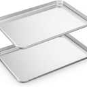 Baking Sheets Set of 2, HKJ Chef Cookie Sheets 2 Pieces & Stainless Steel Baking Pans & Toaster Oven Tray Pans, Rectangle Size 18 x 13 x 1 inch, Non Toxic & Healthy & Easy to Clean