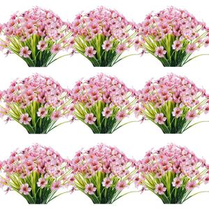30 Bundles Artificial Flowers Outdoor UV Resistant Fake Flowers No Fade Faux Plastic Plants Garden Porch Window Box Decorating(Pink)