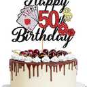 Casino Cake Topper Happy 50th Birthday Las Vegas Cake TopperDice Poker Cake DecorationsChip Game Party Decorations Vegas Birthday Decorations