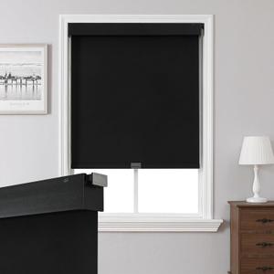 Joydeco No Drill Blackout Shades, Free-Stop Cordless Roller Shades, UV Protection, Thermal Insulated Blinds for Indoor Windows, Easy Install Window Blinds for Home and Office (Black, 35" W X 75" H)