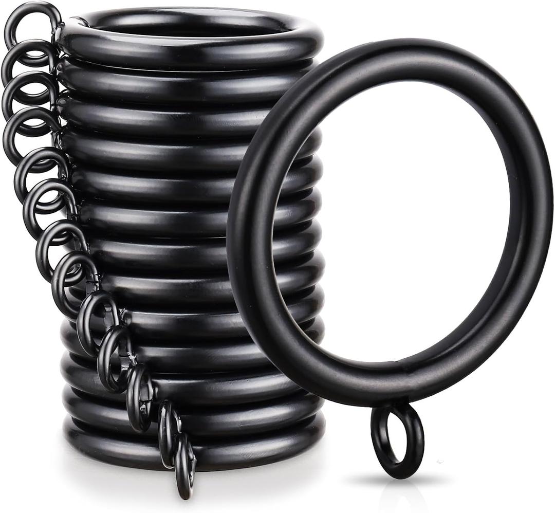 24 PCS Curtain Rings, 1.5 Inch Thickened Curtain Rings Metal Drapery Ring for Curtain Rods Black