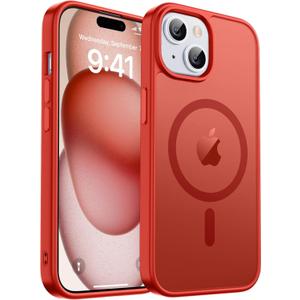 Magnetic for iPhone 15 Plus Case & iPhone 14 Plus Case, [Compatible with MagSafe] [Military Grade Drop Protection] Translucent Matte Shockproof Anti-Scratch Phone Cover, Red