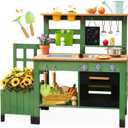 Mud Kitchen for Kids Outdoor, Vintage Mud Kitchen with Planter Box - Includes Rich Gardening Tools & Cooking Accessories, Wooden Kids Play Kitchen with Faucet, Stove, Sink, Oven, Flowerpots