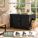 Hidden Cat Litter Box Enclosure Furniture, Dog Proof Kitty Washroom Cabinet with Odor Control, Low Entry Wooden Cat House Cabinet Indoor, Farmhouse Style End Table/TV Stand with Storage, Black