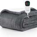 Homemate Heated Blanket Electric Throw - 50"x60" Heating Blanket Throw 1/2/4/6/8 Hours Auto-Off 10 Heat Level Over-Heat Protection Flannel Sherpa Electric ETL Certification (Light Grey)