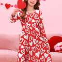 Little Girls Valentine's Day Crew Neck White Heart Red Dress Long Sleeve Adorable Outfit 6 Years