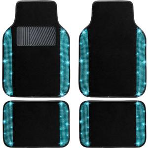 NBTEPEM Aquamrine Bling Car Floor Mats Full Set, Universal Fit Most Cars,SUV, Trucks, 4 pcs Sparkle Glitter Diamond Carpet for Women Girls with Anti-Slip Pad (Aquamarine Diamond)
