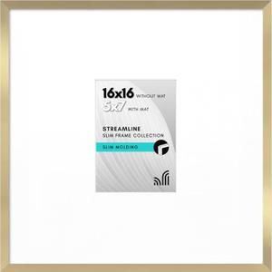 Americanflat 16x16 Picture Frame with Polished Plexiglass - Use as 5x7 Frame with Mat or Display 16x16 Photo Without Mat - Streamline Collection - Thin Border Square Frames for Wall Display - Gold