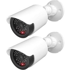 WALI Dummy Fake Camera, Surveillance Security CCTV Dome Camera, Indoor Outdoor Cameras, with One LED Light, Security Alert Sticker Decals (TC-W2), 2 Pack, White