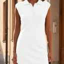 Saodimallsu Womens Summer Sleeveless Mini Dress Casual Polo Collared Button V Neck Knit Sweater Shirt Dresses (White)