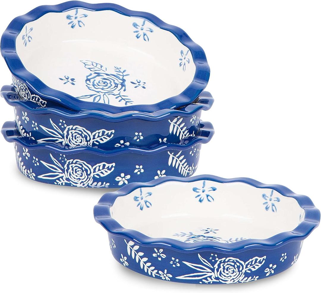Wisenvoy Mini Pie Pans Ceramic Pie Plate Pie Pan Pie Pans for Baking Pie dish Porcelain Mini Pie Pan (Blue)