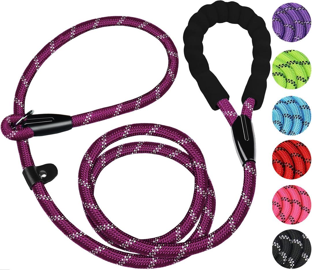 Dog Leash 6 FT, Durable Premium Quality Strong Training Rope Slip Leash with Comfortable Padded Handle and Highly Reflective Threads for Small Medium and Large Dogs, (Wine Red) (6 Feet x 1/2 Inch)