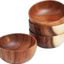 Acacia Wood Salad Bowls 6.3inches Set of 4 Individual Large Wood Bowl for Fruits Salads and Decoration