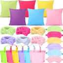 24 Pieces Spa Sleepover Party Supplies for Girl 6 Pcs Spa Headband 6 Plush Sleep Eye Mask 6 Pcs 18'' x 18'' Velvet Throw Pillow Covers 6 Tote Bags for Slumber Sleepover Party Favor (Colorful)