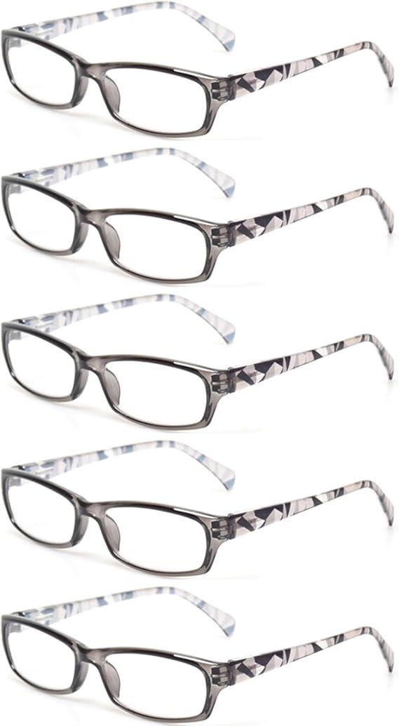 Kerecsen Reading Glasses 5 Pairs Fashion Ladies Readers Spring Hinge with Pattern Print Eyeglasses for Women (5 Grey, 4.5, x)