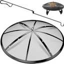 Fire Pit Spark Screen, 36Inch Fire Pit Lid Outdoor with Handle & Poker, Heavy-Duty Mesh Firepit Cove with 12 Reinforced Bars for Backyard/Beach/RV Camping